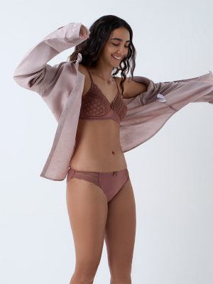 Wunderlove Brown Lace-Detailed Hi-Leg Briefs