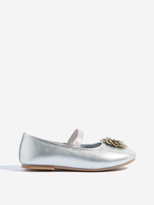 Yellow Silver Floral Applique Mary Jane Shoes