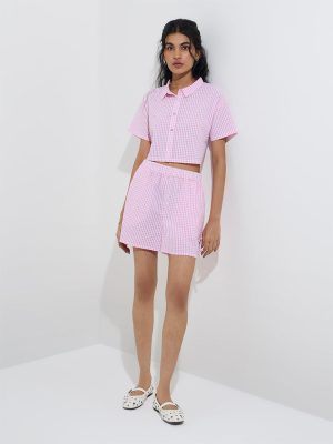 Nuon Pink Gingham Checks Design Cotton Shirt