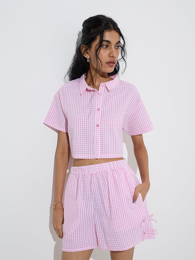 Nuon Pink Gingham Checks Design Cotton Shirt - Image 2