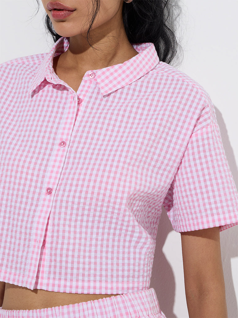 Nuon Pink Gingham Checks Design Cotton Shirt - Image 3