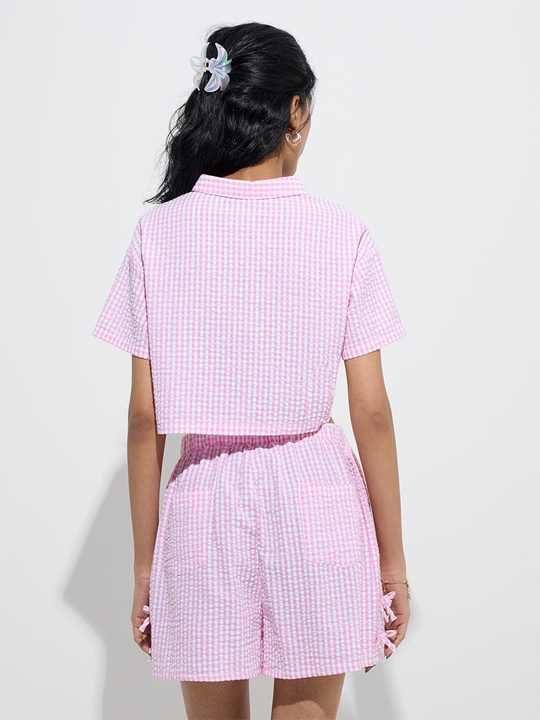 Nuon Pink Gingham Checks Design Cotton Shirt - Image 4