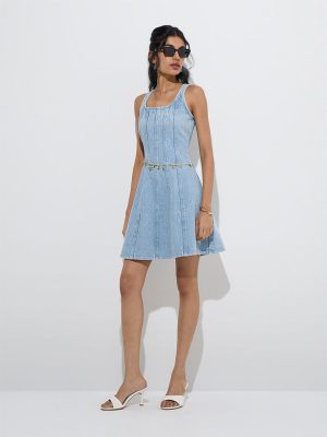 Nuon Light Blue A-Line Denim Dress