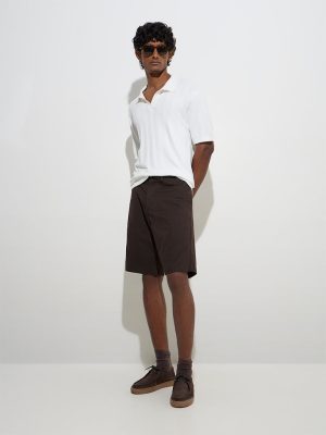 Ascot White Self-Striped Relaxed-Fit Polo T-Shirt