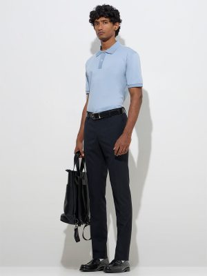 WES Formals Dusty Blue Slim-Fit Cotton Polo T-Shirt