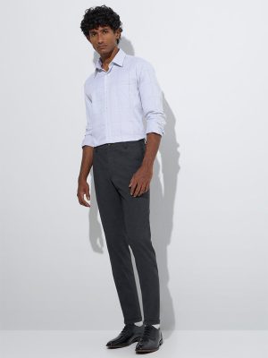 WES Formals Charcoal Relaxed-Fit Mid-Rise Trousers