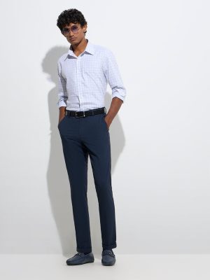 WES Formals Indigo Relaxed-Fit Mid-Rise Trousers
