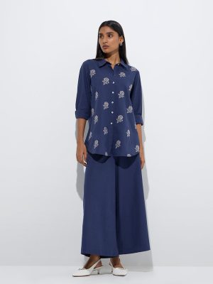 Zuba Navy Embroidered Cotton-Blend Tunic
