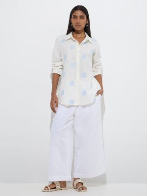 Zuba White Floral Embroidered Cotton-Blend Tunic