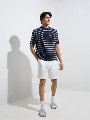 WES Lounge Navy Stripe Relaxed-Fit Cotton-Blend T-Shirt