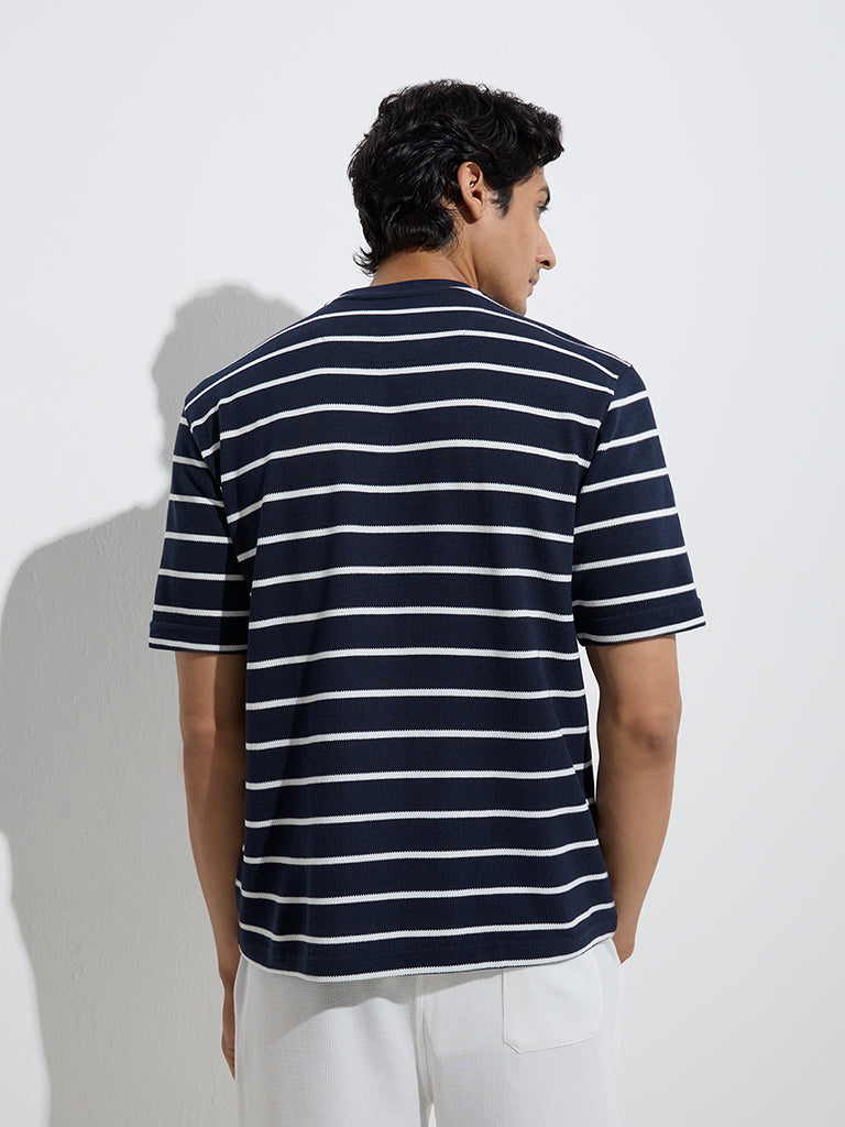 WES Lounge Navy Stripe Relaxed-Fit Cotton-Blend T-Shirt - Image 4