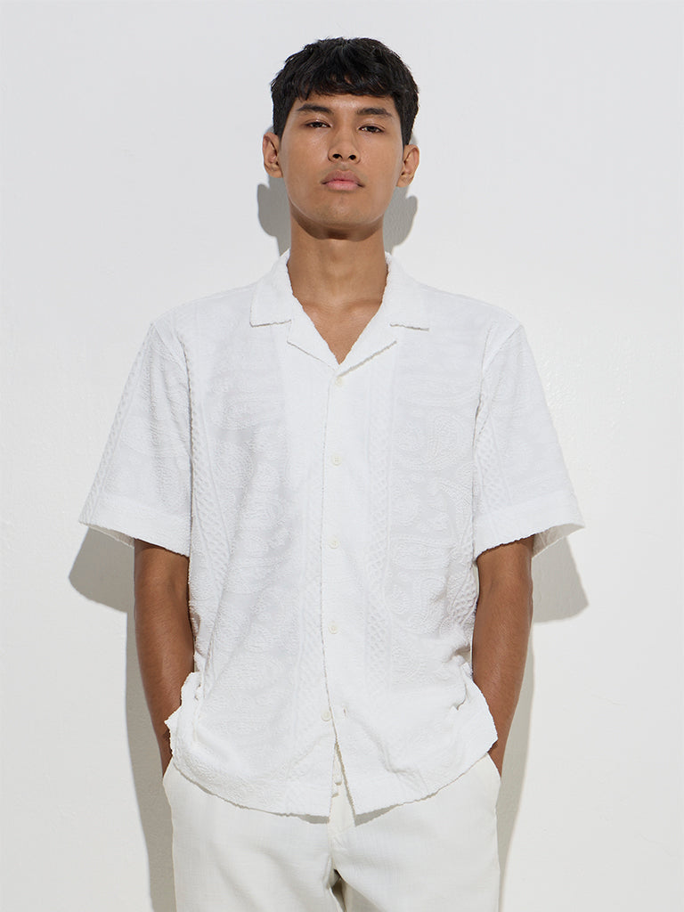 ETA Off-White Embroidered Relaxed-Fit Cotton-Blend Shirt - Image 2