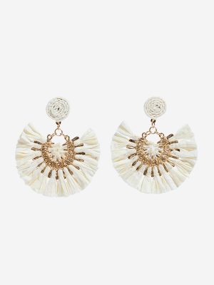 Westside Accessories White Frill Raffia Earrings