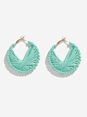Westside Accessories Aqua Raffia Hoop Earrings