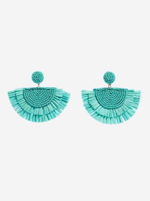 Westside Accessories Aqua Beaded Raffia Earrings