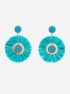 Westside Accessories Aqua Big Circle Raffia Earrings