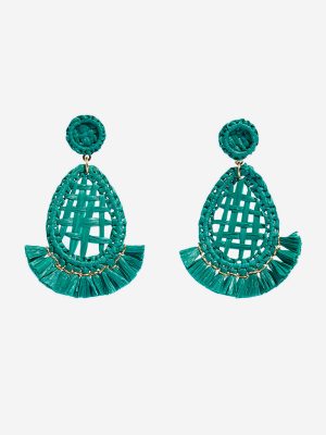 Westside Accessories Aqua Tear-Drop Frill Raffia Earrings
