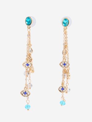 Westside Accessories Gold & Blue Charms-Detailed Dangler Earrings
