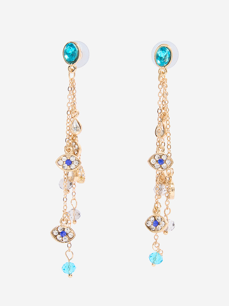 Westside Accessories Gold & Blue Charms-Detailed Dangler Earrings