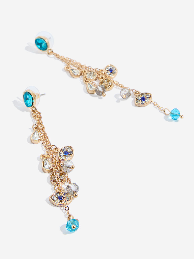 Westside Accessories Gold & Blue Charms-Detailed Dangler Earrings - Image 3