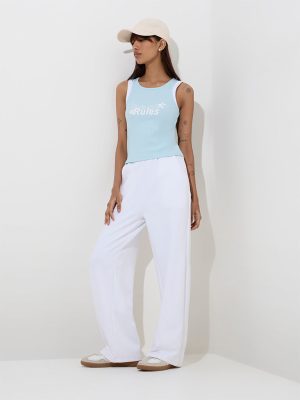 Studiofit White Solid High-Rise Track Pants