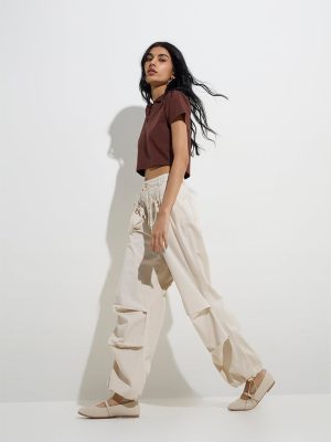 Nuon Beige Mid-Rise Cotton-Blend Pants