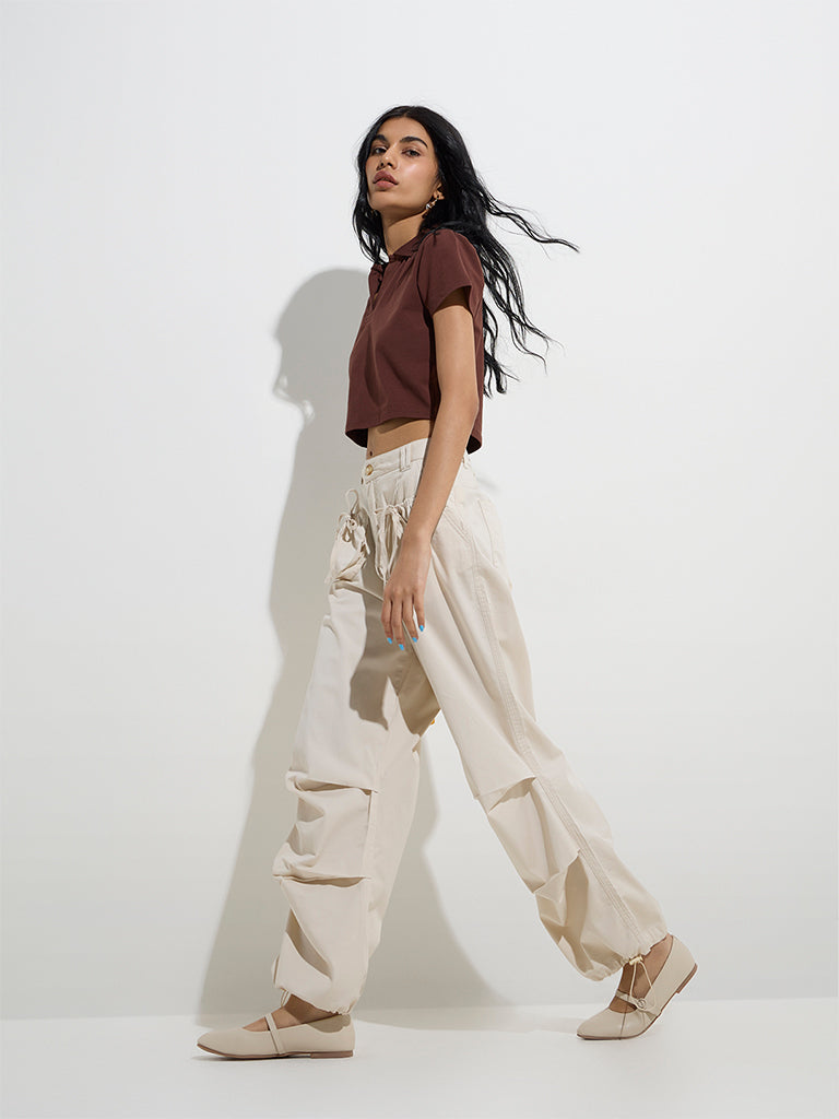 Nuon Beige Mid-Rise Cotton-Blend Pants