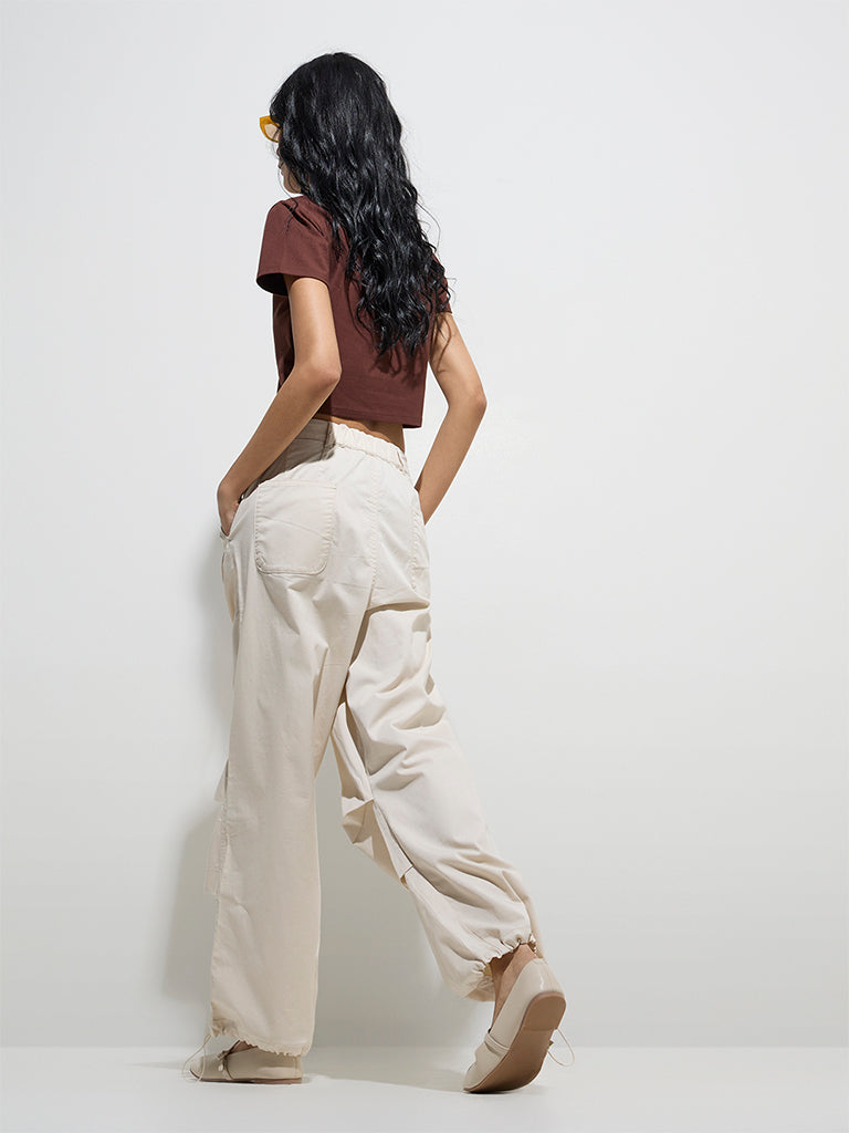 Nuon Beige Mid-Rise Cotton-Blend Pants - Image 4