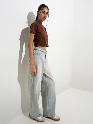 Nuon Light Blue Washed Relaxed-Fit High-Rise Jeans