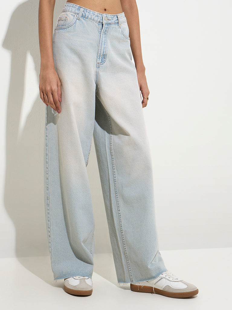 Nuon Light Blue Washed Relaxed-Fit High-Rise Jeans - Image 2