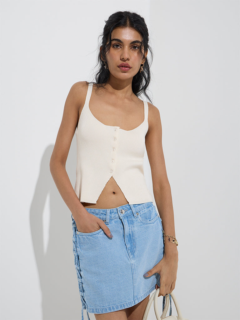 Nuon Off-White Ribbed-Textured Top - Image 2