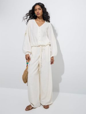 LOV Off-White Crochet-Detailed Blouse