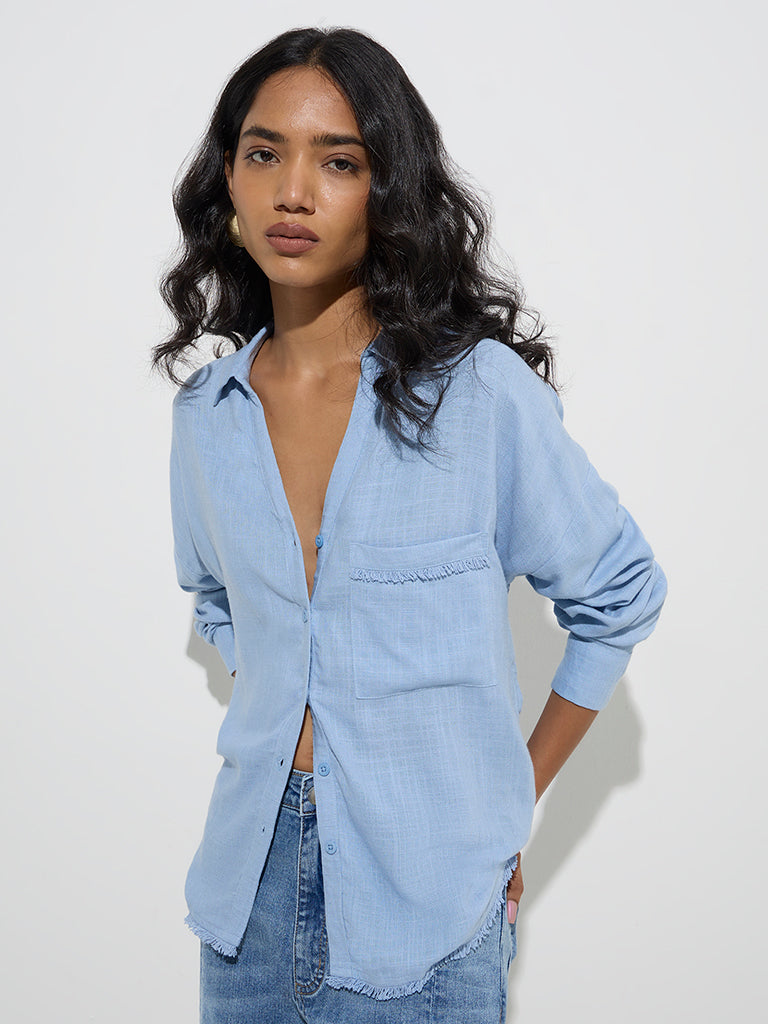 LOV Light Blue Solid Shirt - Image 2