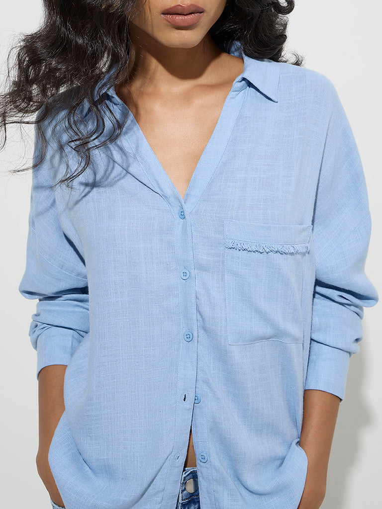 LOV Light Blue Solid Shirt - Image 3
