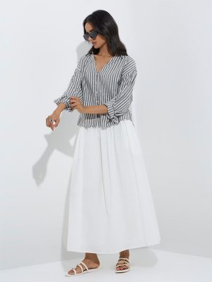 LOV Dark Grey Stripe Printed Shirt