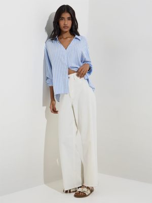 LOV Blue Stripe Printed Shirt