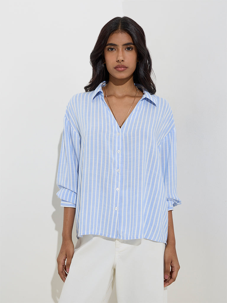 LOV Blue Stripe Printed Shirt - Image 3
