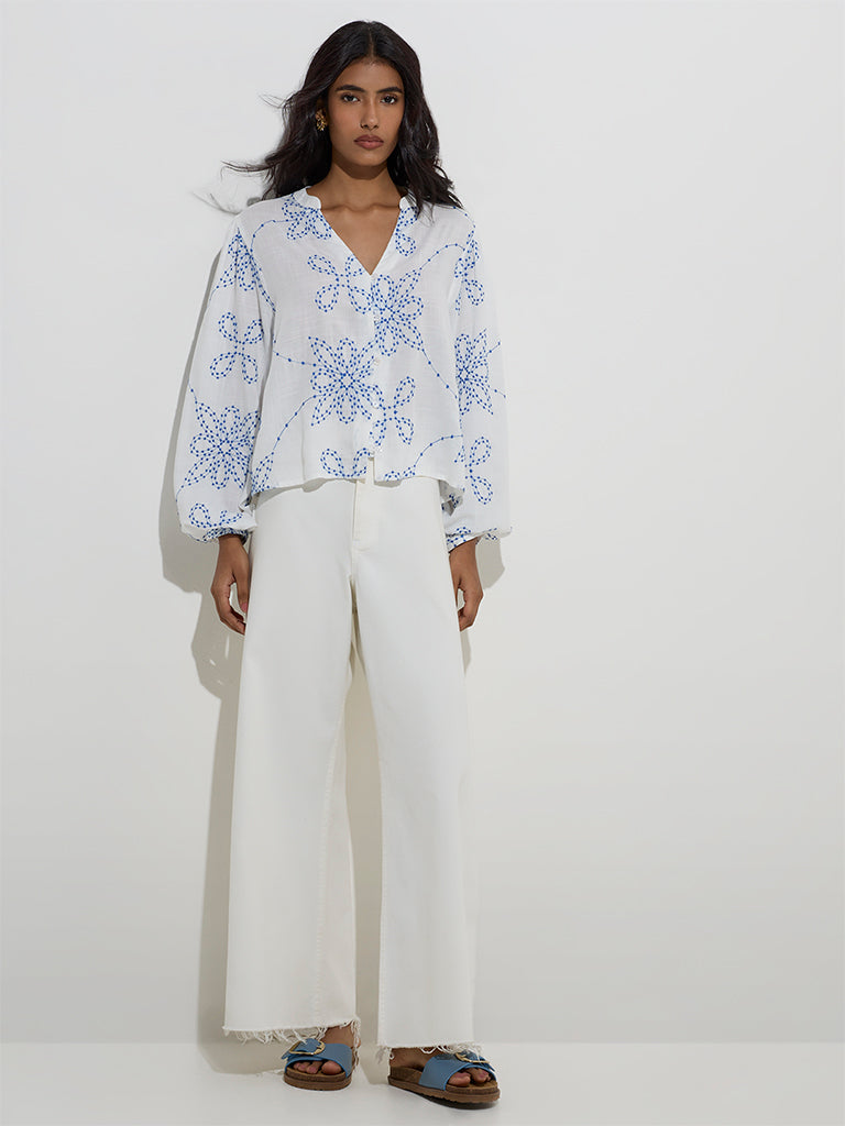LOV White Floral Embroidered Top