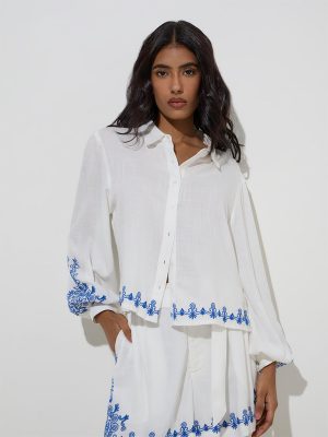 LOV Off-White Embroidered Cotton-Blend Shirt