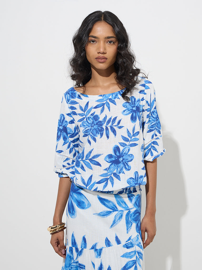 LOV Blue Foliage-Inspired Top