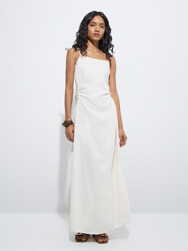 LOV Off-White Crochet-Detailed Straight Dress