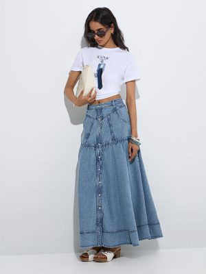 LOV Light Blue Mid-Rise Denim Skirt
