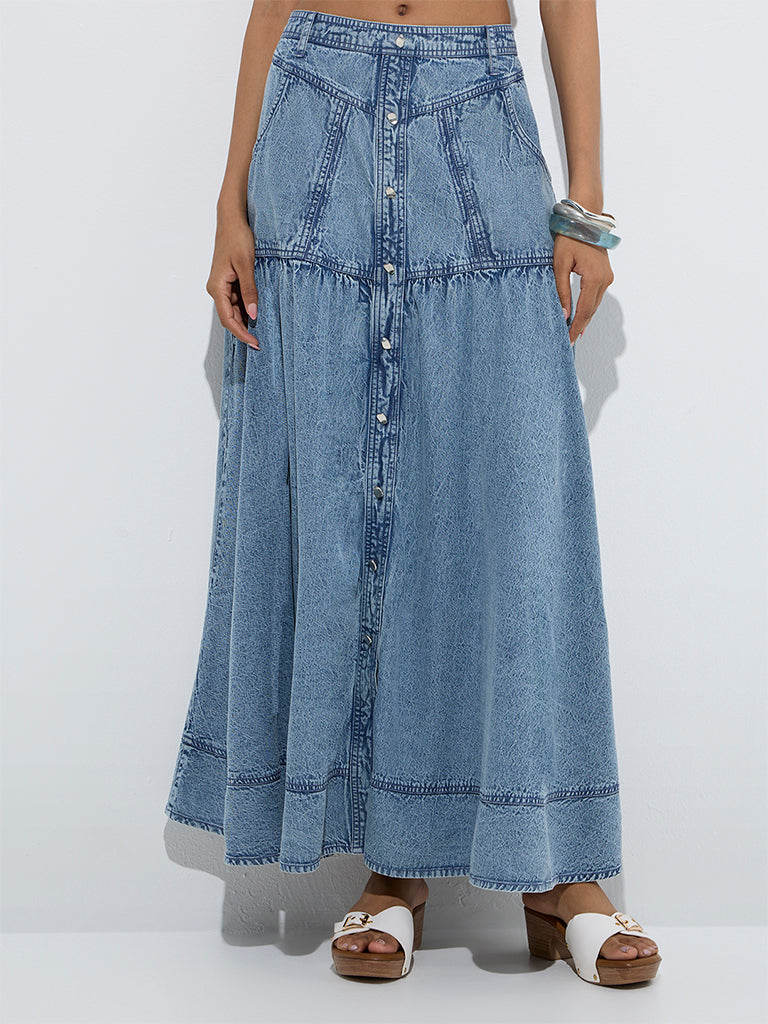 LOV Light Blue Mid-Rise Denim Skirt - Image 2
