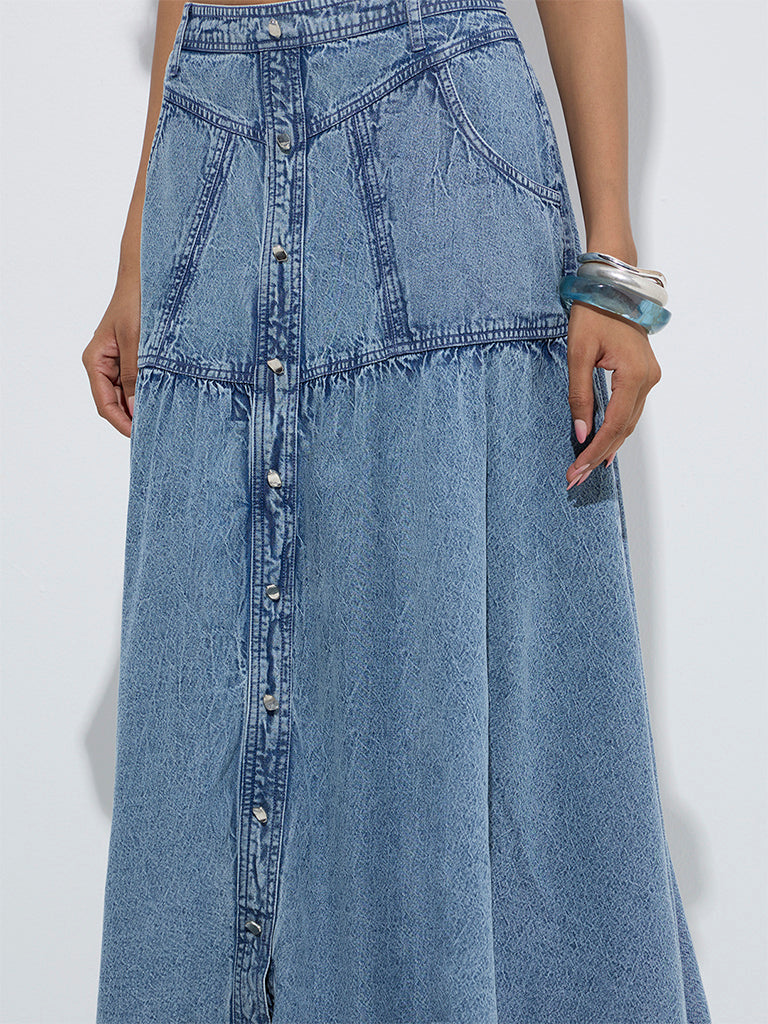 LOV Light Blue Mid-Rise Denim Skirt - Image 3