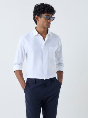 WES Formals White Solid Relaxed-Fit Cotton Shirt