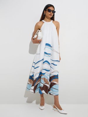 Wardrobe White Abstract Design A-Line Dress