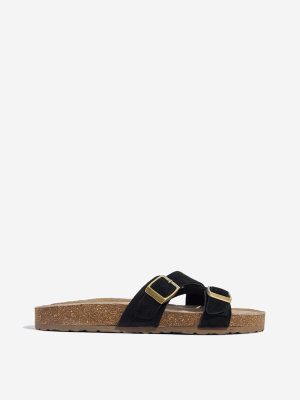 LUNA BLU Black Criss-Cross Detailed Slip-On Comfort Sandals