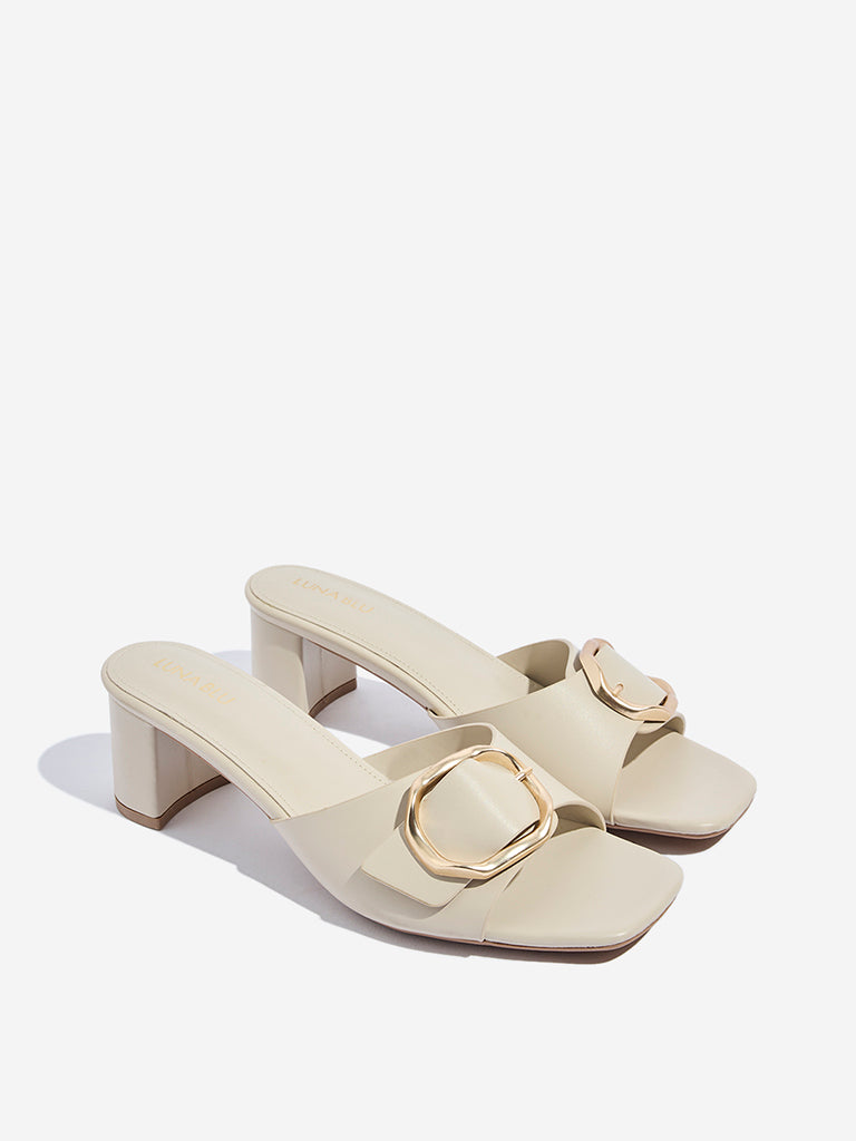 LUNA BLU Ivory Buckle Detailed Block Sandals - Image 2