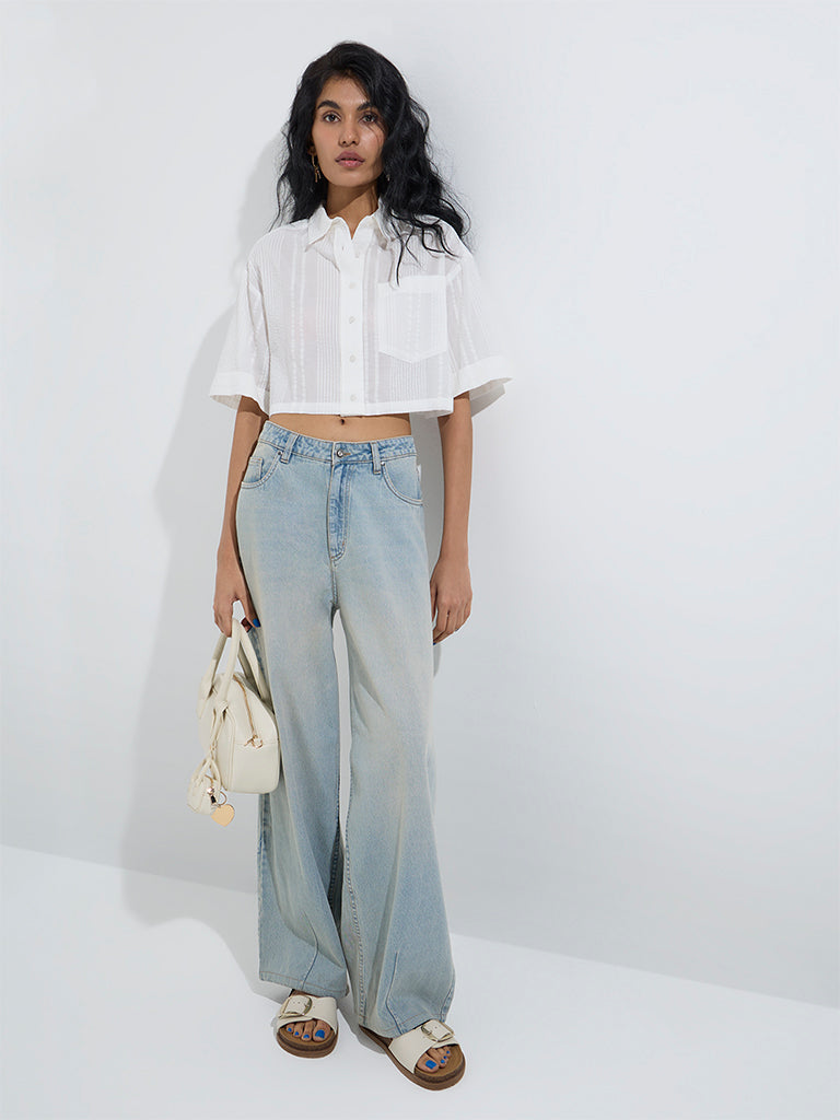 Nuon White Seersucker Cotton Shirt