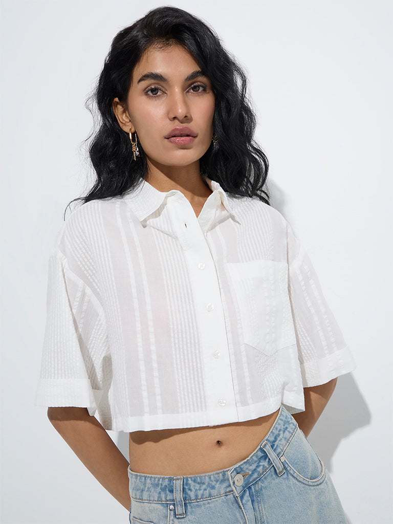 Nuon White Seersucker Cotton Shirt - Image 3